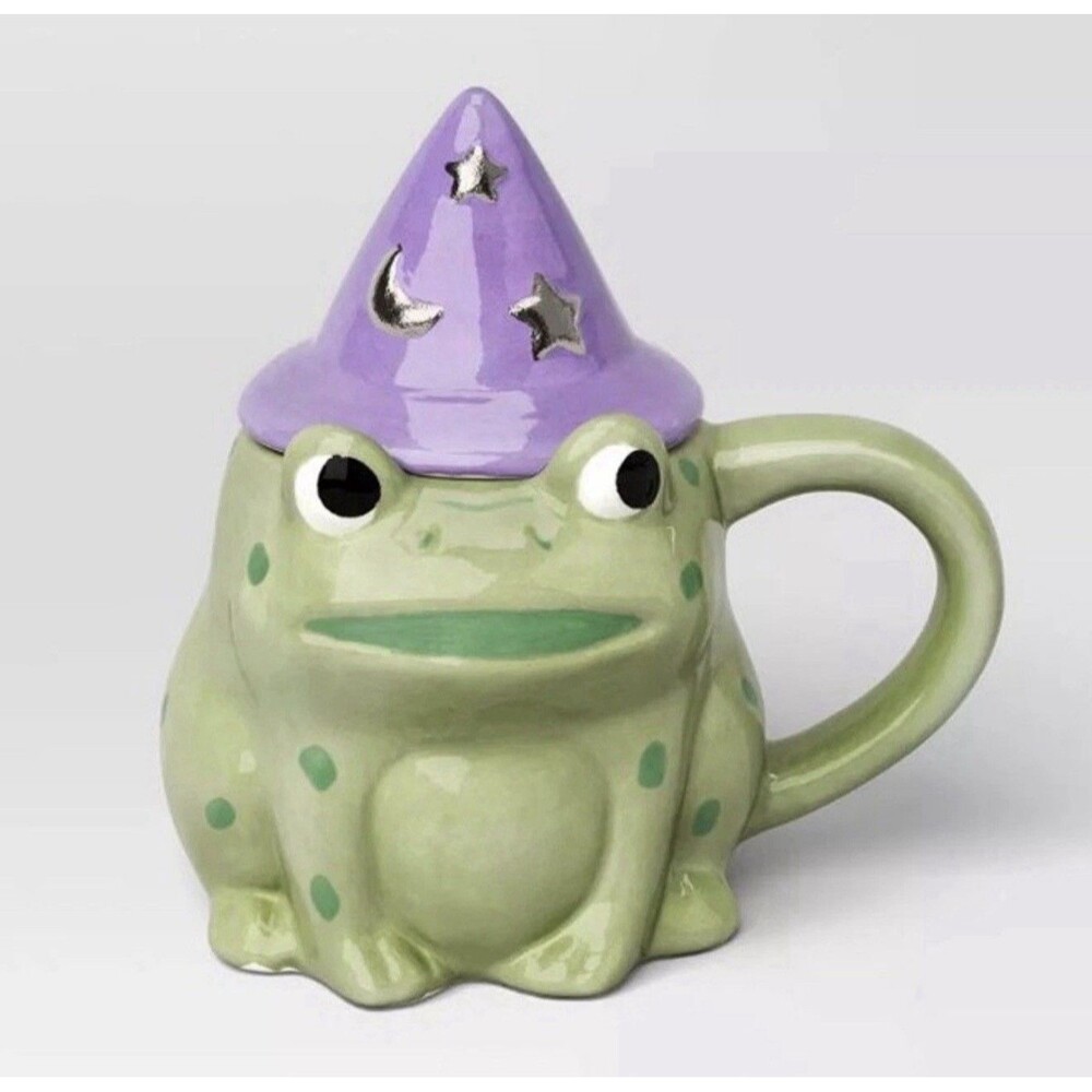 Hyde & EEK! Boutique Figural Frog Mug with Lid Ceramic Halloween New